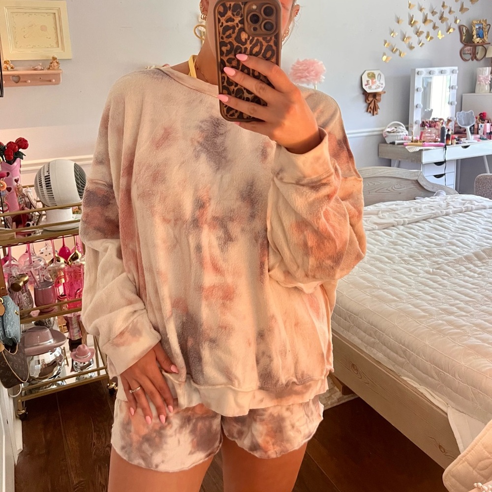 Free People Pink and Gray Tie-Dye Set